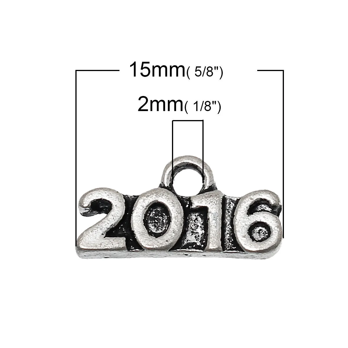 100 Silver Tone 2016 Graduation Pewter Charms or Pendants, bulk package, chs2046b