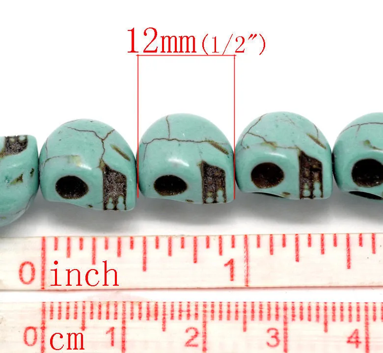 12mm TURQUOISE BLUE Sugar Skull Howlite Gemstone Beads, full strand, carved stone, how0145