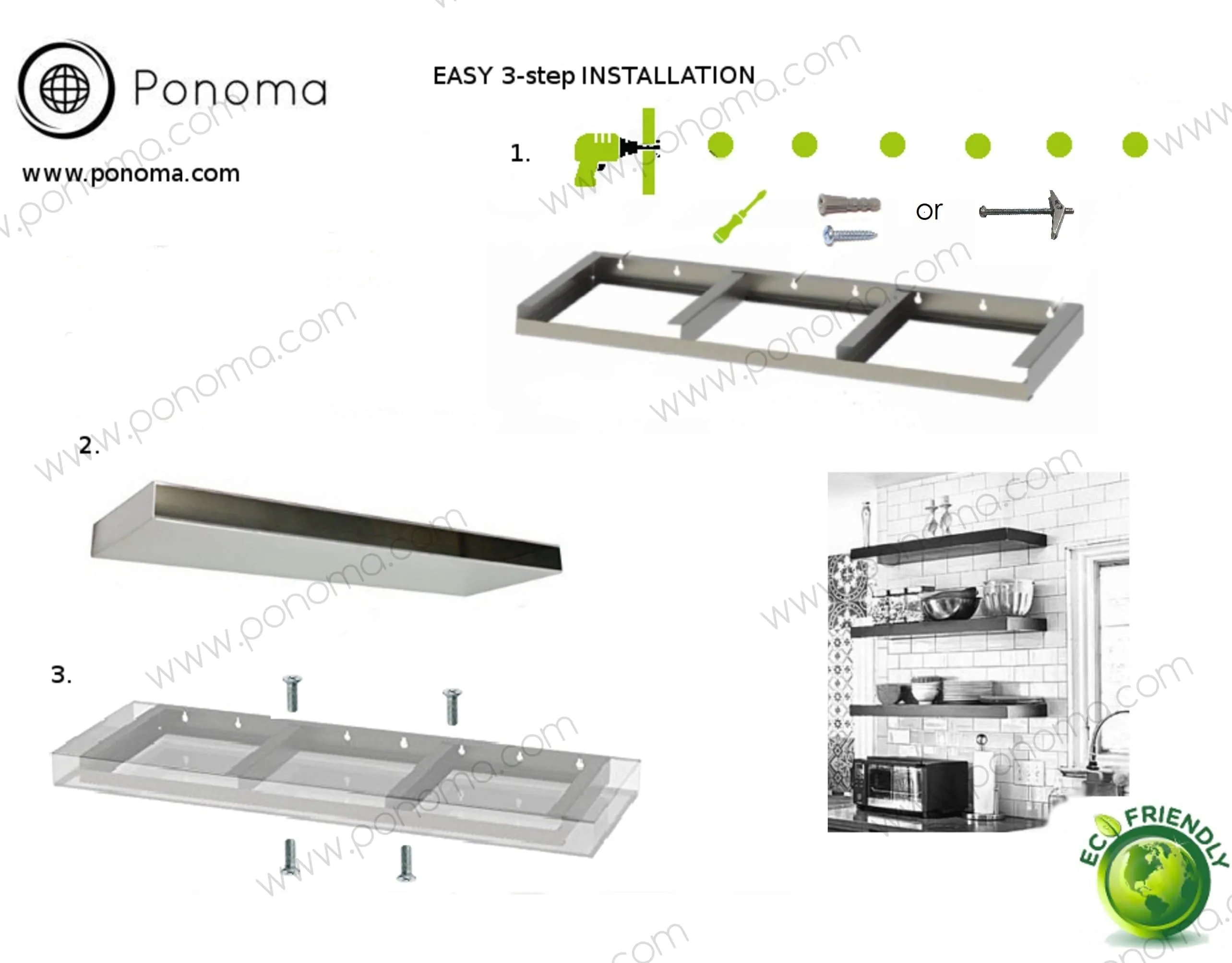 18"x10"x2.0" (cm.46x25.4x5.1) brushed stainless steel floating shelf