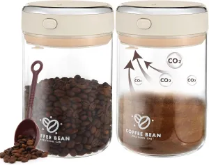 2 Pack 37oz Coffee Bean Storage Container with Scoop Glass Airtight Coffee Canister with One-Way Valve Airtight Lid Date Tracker Storage Container for Grounds Beans Tea Cereal Sugar Flour Cookies