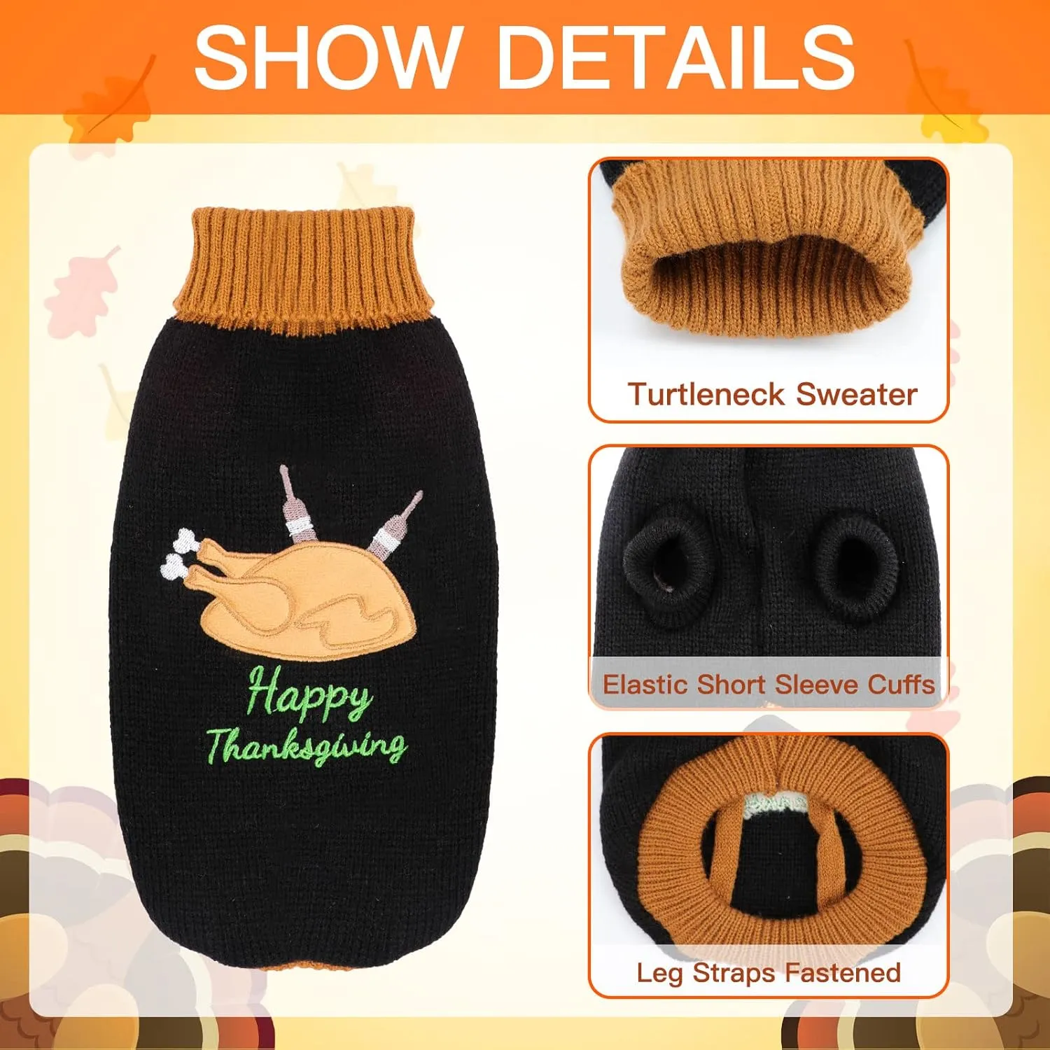 2 Packs Knitted Cat Sweater Thanksgiving Turtleneck Turkey Kitty Sweater Kitten Pet Cat Sweaters for Cats Only Warm Pullover Knitwear