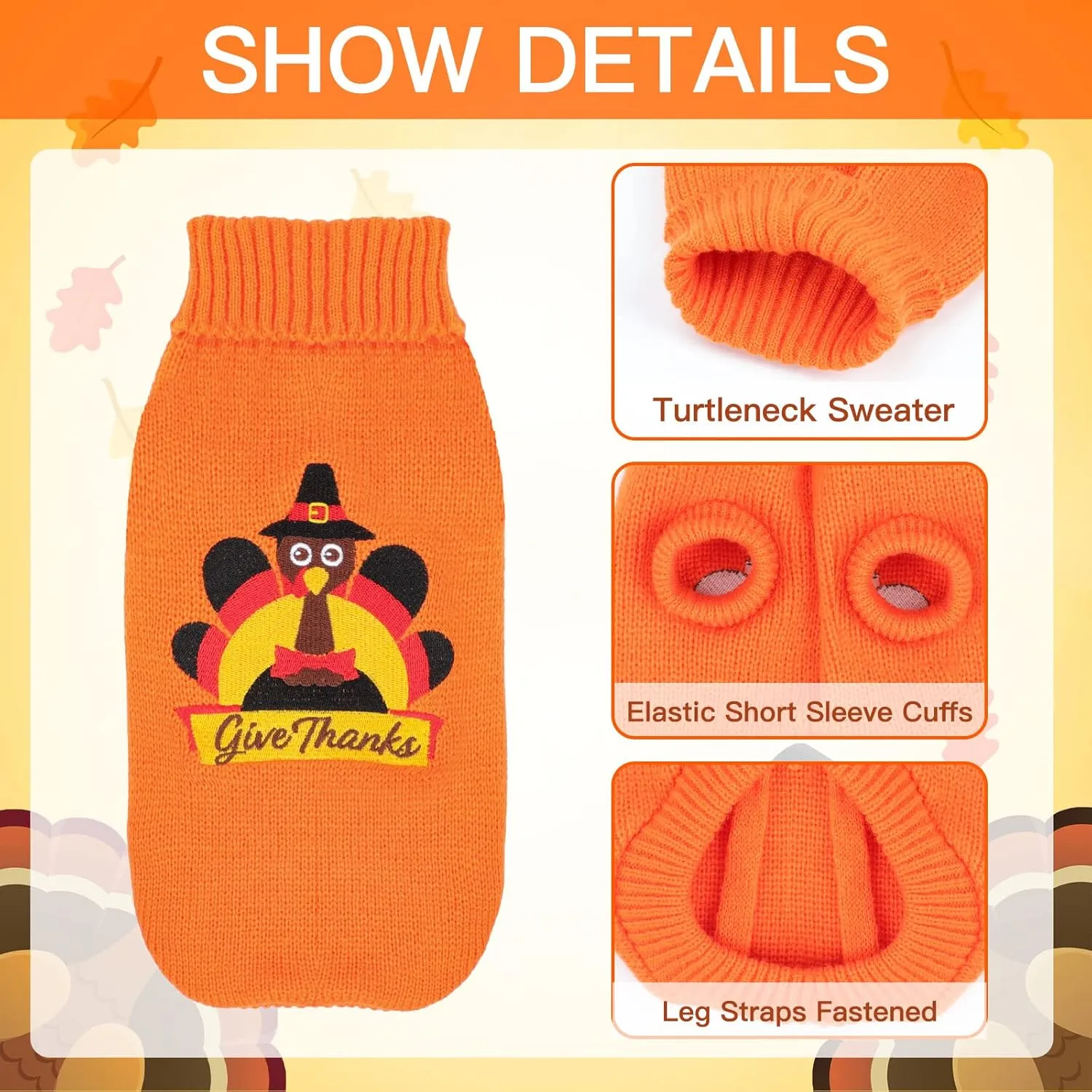 2 Packs Knitted Cat Sweater Thanksgiving Turtleneck Turkey Kitty Sweater Kitten Pet Cat Sweaters for Cats Only Warm Pullover Knitwear