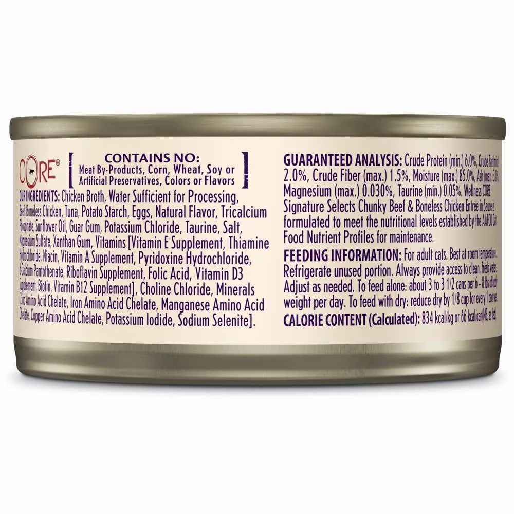 20% OFF: Wellness CORE Signature Selects Chunky Beef & Chicken Grain-Free Canned Cat Food
