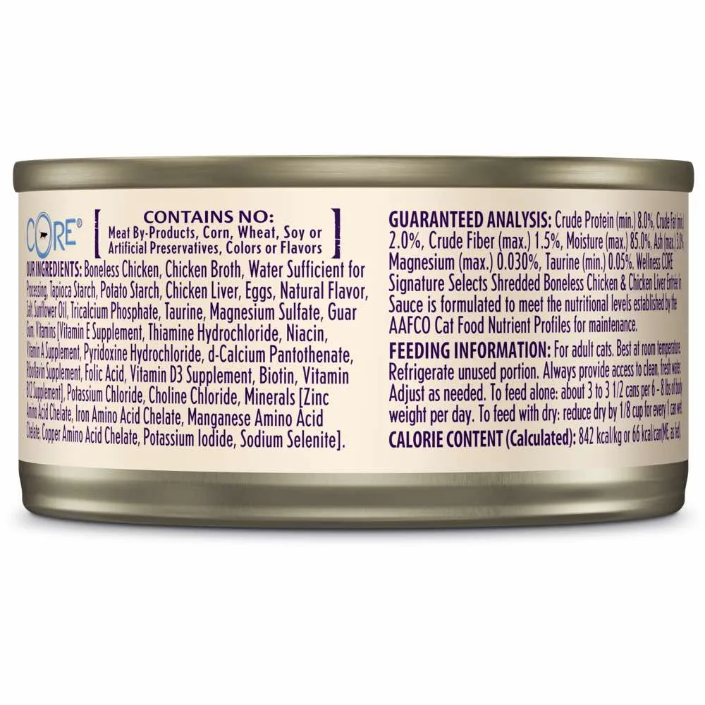 20% OFF: Wellness CORE Signature Selects Shredded Chicken & Chicken Liver Grain-Free Canned Cat Food