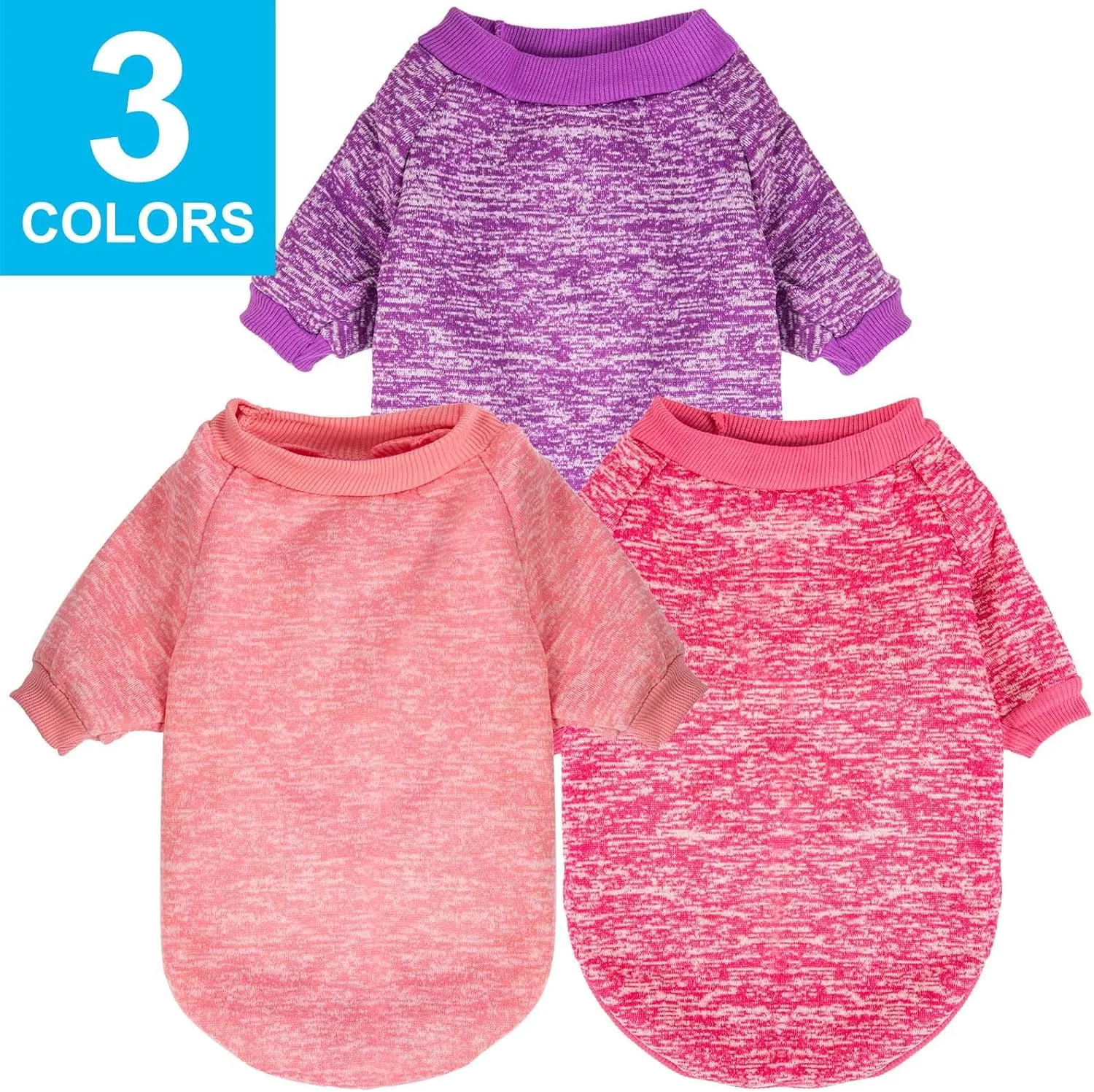 3 Pack Dog Sweater, Dog Sweaters for Small Dogs, Warm Soft Pet Clothes for Puppy, Medium Large Cat, Dogs Girl or Boy, Dog Shirt for Winter Christmas (Pink Purple HotPink, X-Large)