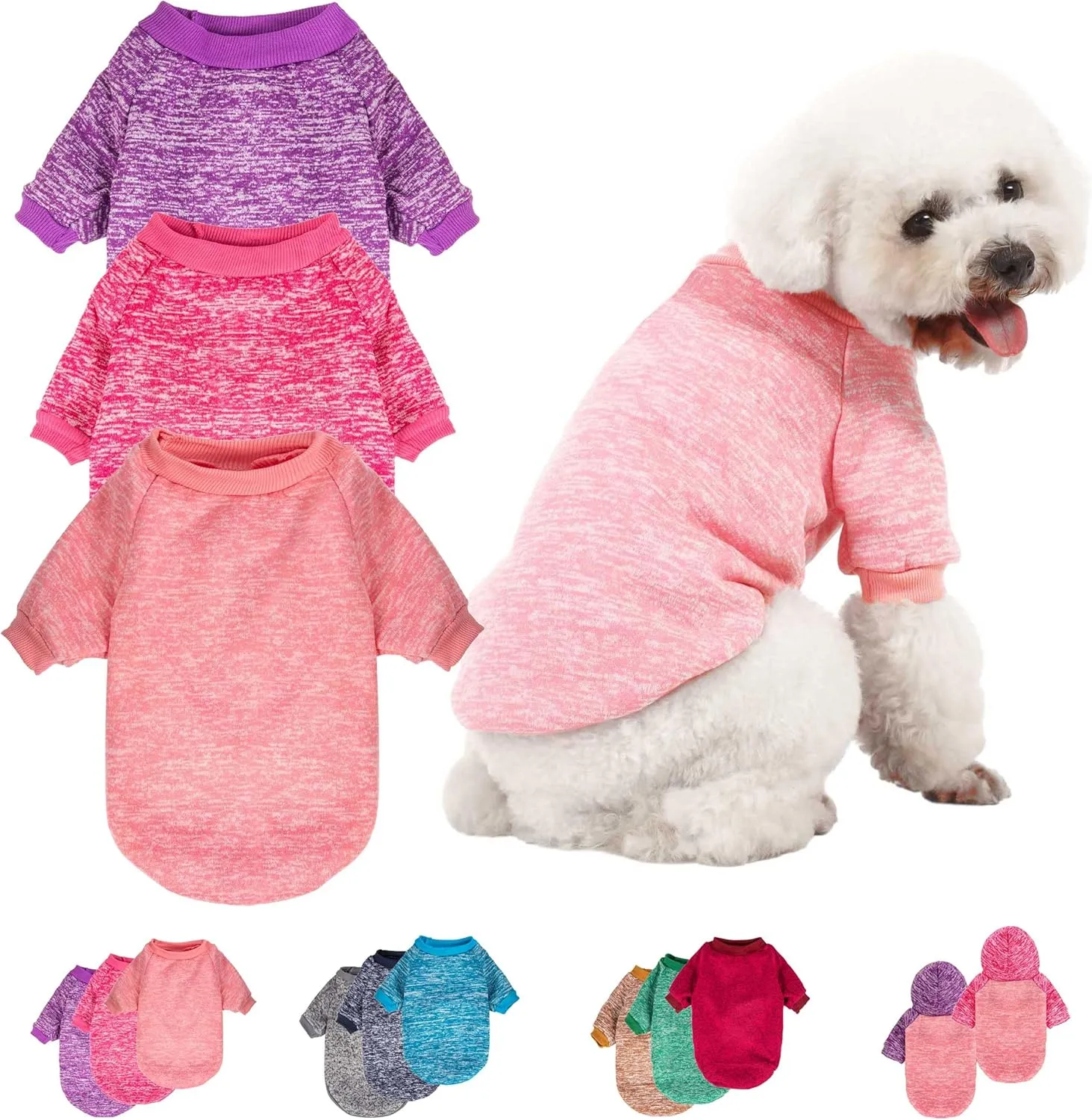3 Pack Dog Sweater, Dog Sweaters for Small Dogs, Warm Soft Pet Clothes for Puppy, Medium Large Cat, Dogs Girl or Boy, Dog Shirt for Winter Christmas (Pink Purple HotPink, X-Large)