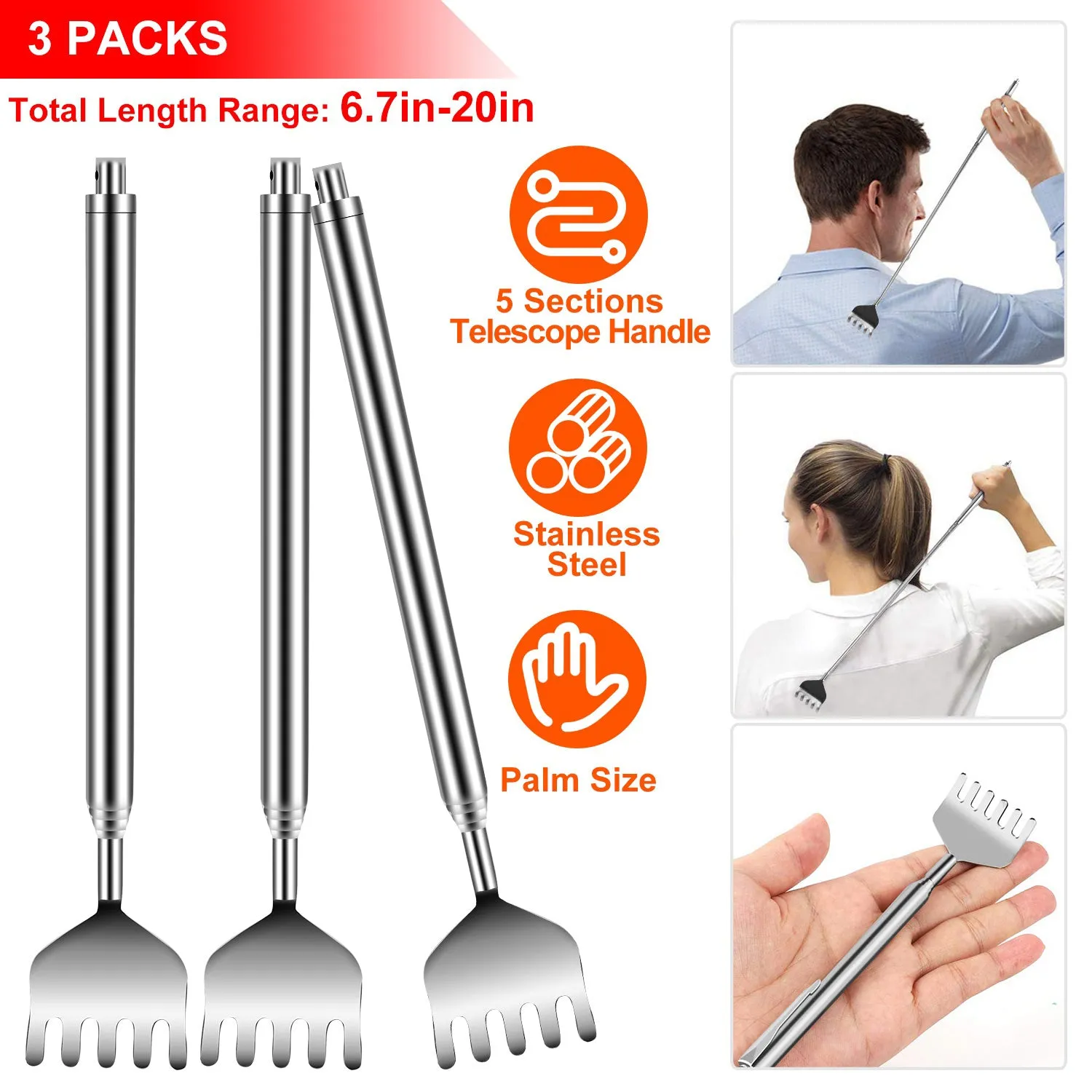 3-Piece: 20" Telescopic Back Scratcher