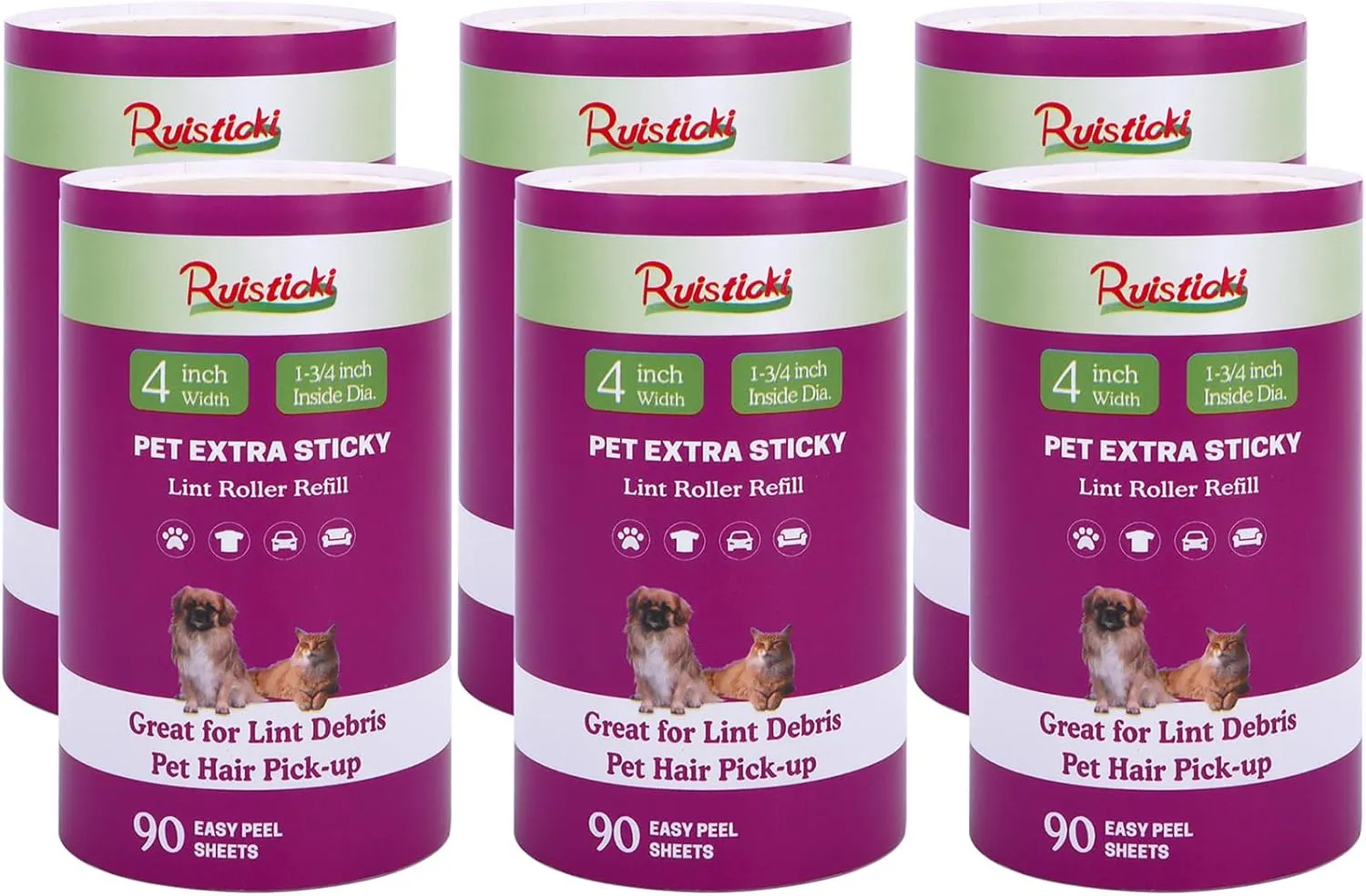 4 inch Lint Roller Refills Only Compatible with Scotch-Brite Pet Hair Pickup Extra Sticky Lint Roller for Couches Clothes and More 90 Sheets per Refill 6 Pack 540 Easy-Tear Adhesive Sheets Total