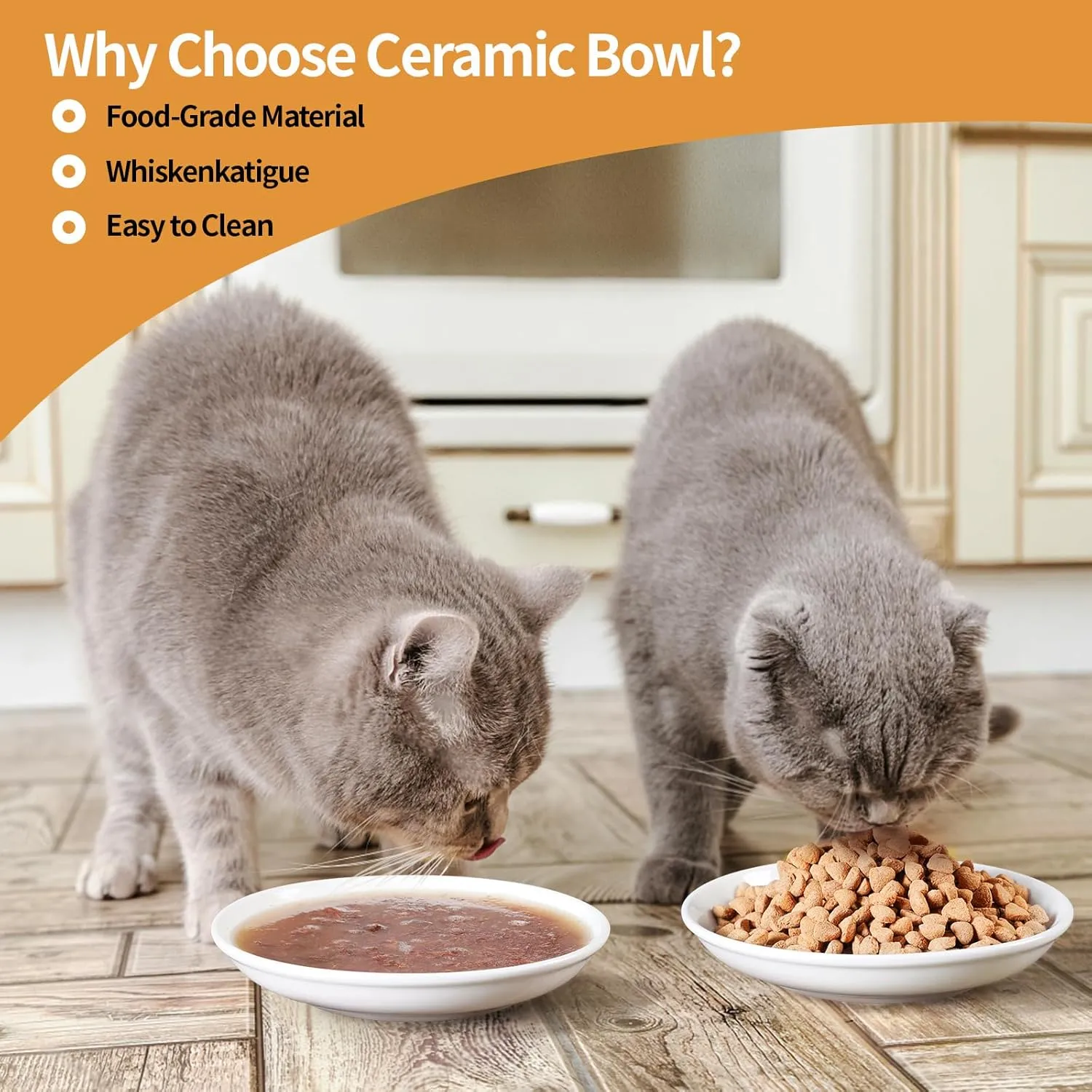 5.9 inch Ceramic Cat Bowls,Wide Shallow Dishes,Whisker-Friendly Plates,Food and Water Bowl for Indoor Cats,-10 oz,3 Pack