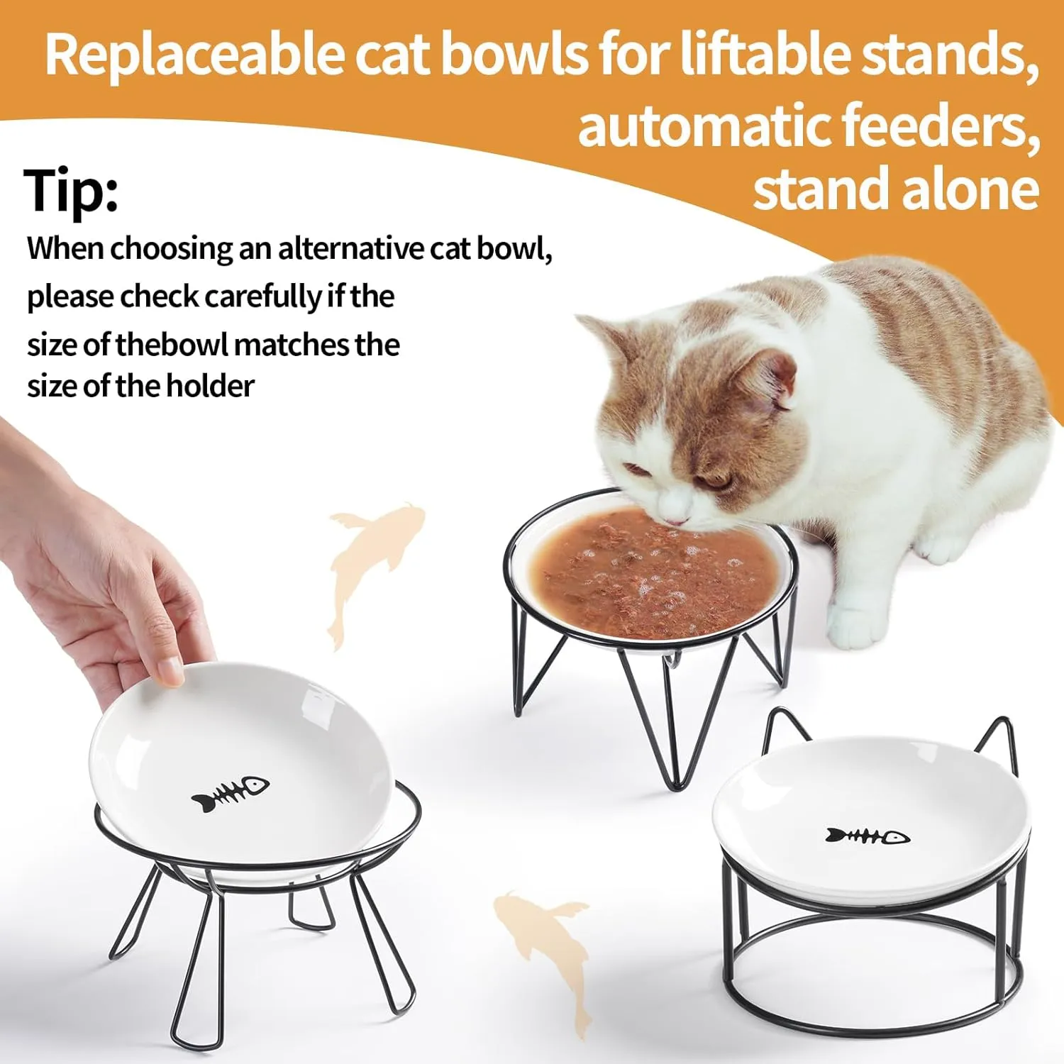 5.9 inch Ceramic Cat Bowls,Wide Shallow Dishes,Whisker-Friendly Plates,Food and Water Bowl for Indoor Cats,-10 oz,3 Pack