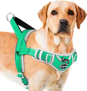 ADVENTUREMORE Dog Harness for Medium Dogs No Pull, Sport Dog Halter Harness Adjustable Reflective Dog Vest Escape Proof Dog Harness with Easy Control Front Clip Handle for Training Walking M Green