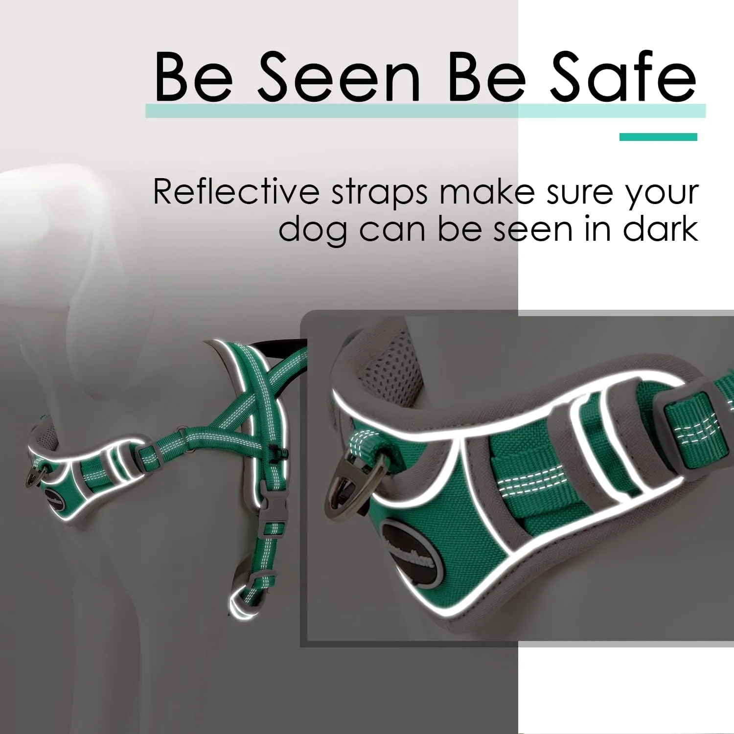 ADVENTUREMORE Dog Harness for Medium Dogs No Pull, Sport Dog Halter Harness Adjustable Reflective Dog Vest Escape Proof Dog Harness with Easy Control Front Clip Handle for Training Walking M Green