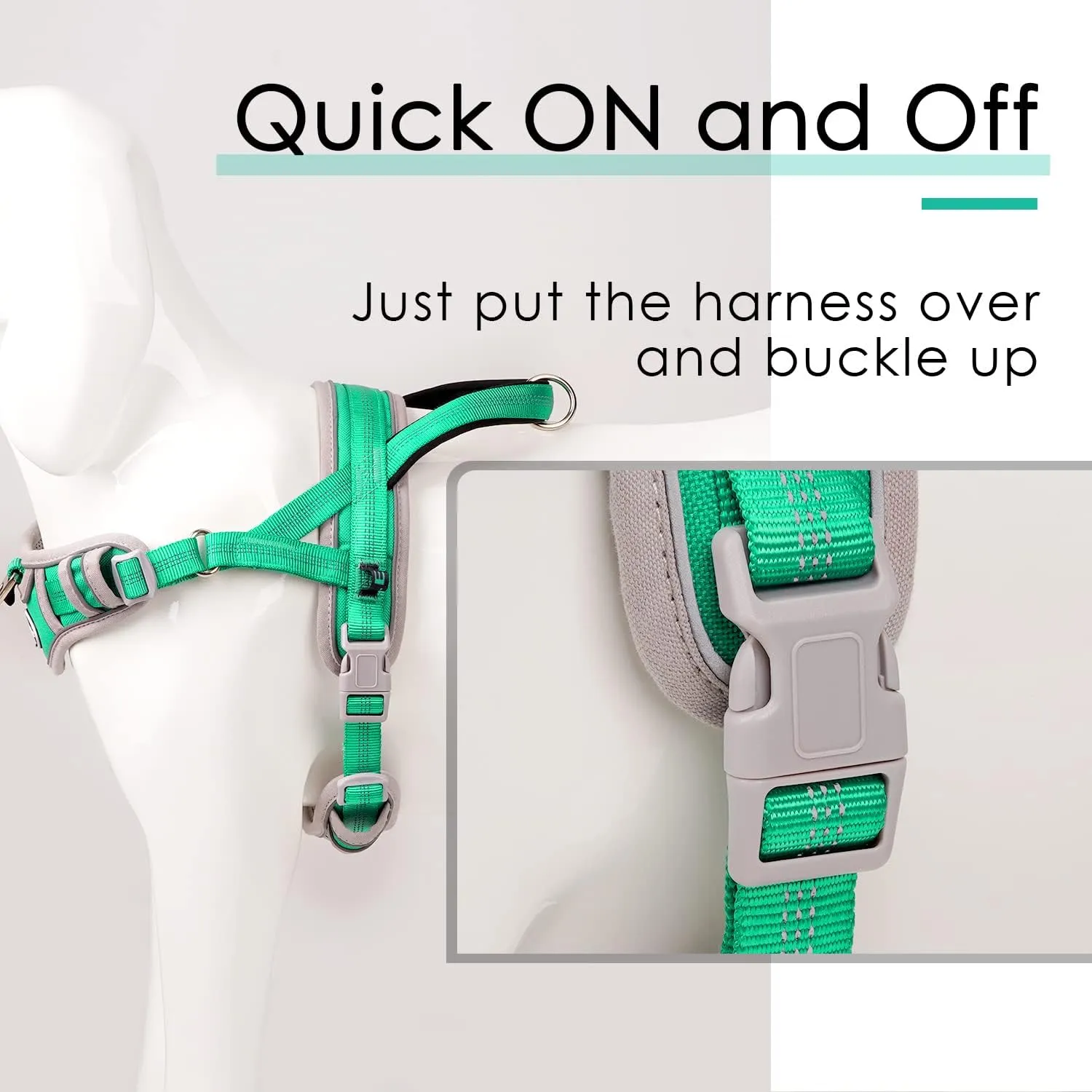 ADVENTUREMORE Dog Harness for Medium Dogs No Pull, Sport Dog Halter Harness Adjustable Reflective Dog Vest Escape Proof Dog Harness with Easy Control Front Clip Handle for Training Walking M Green