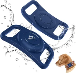 AirTag Dog Collar Holder [2 Pack], Waterproof Apple Airtag Case,Full-Body Silicone Protection, Anti-Lost Protective AirTag Holder, for Dog Collar (NavyBlue)