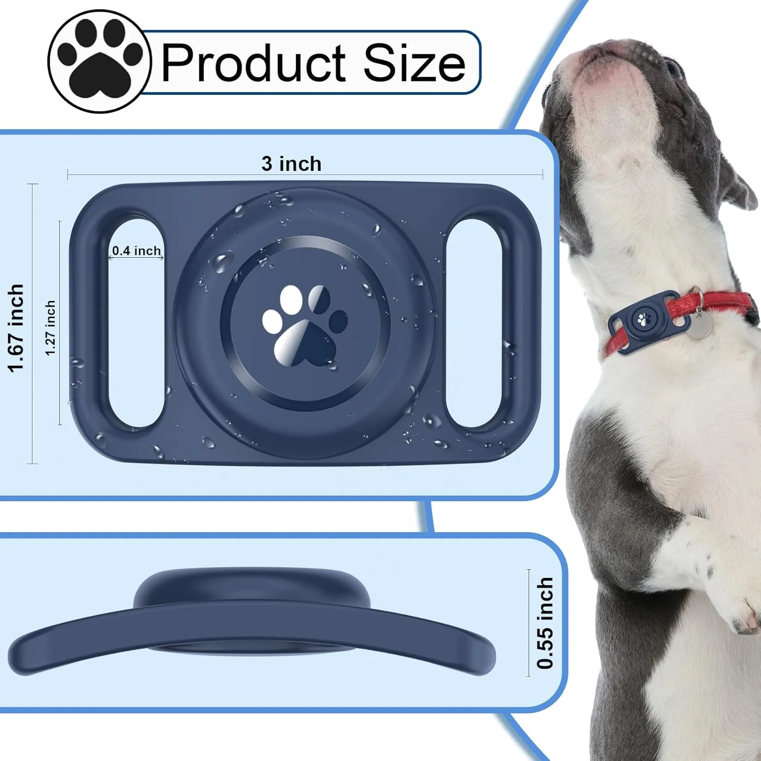 AirTag Dog Collar Holder [2 Pack], Waterproof Apple Airtag Case,Full-Body Silicone Protection, Anti-Lost Protective AirTag Holder, for Dog Collar (NavyBlue)