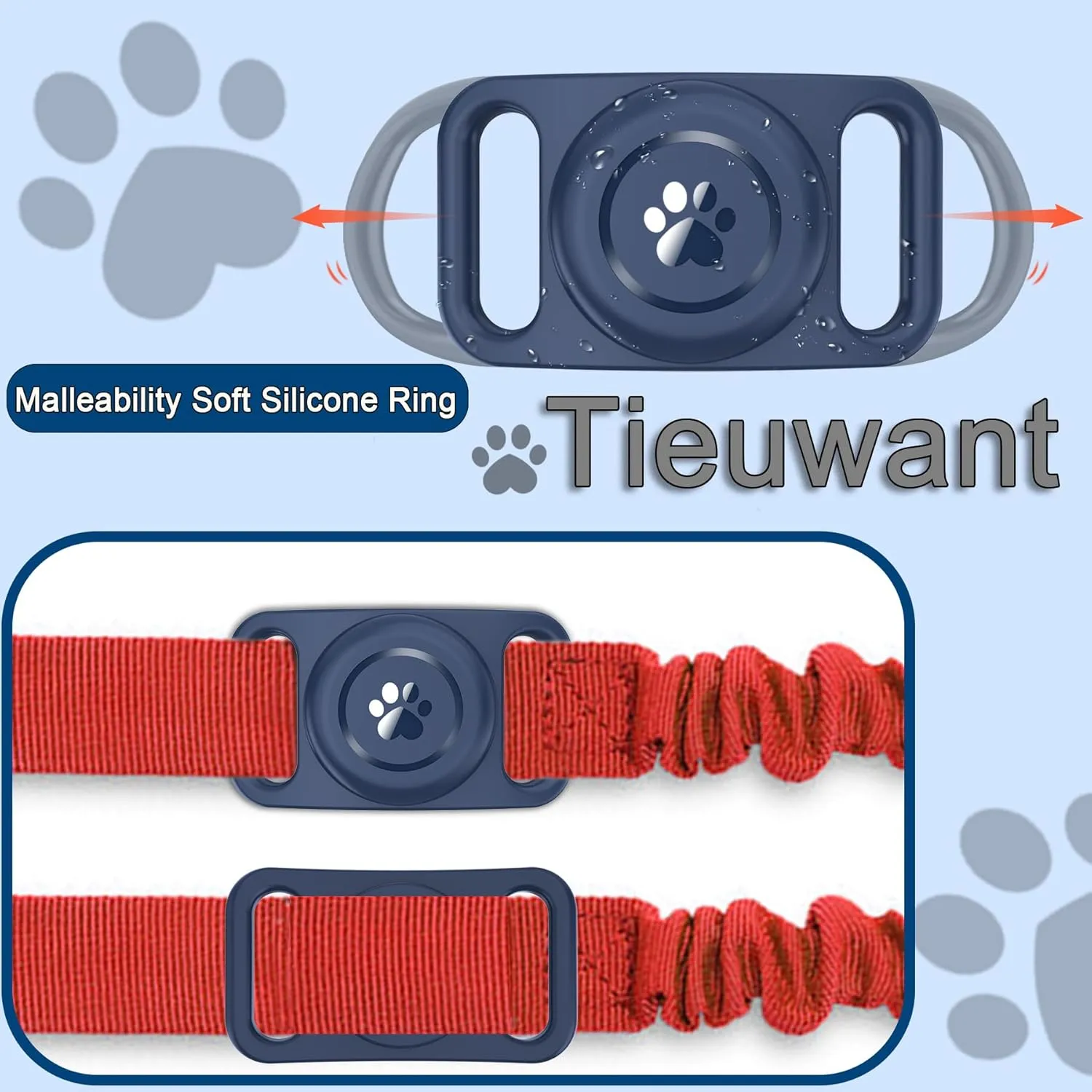 AirTag Dog Collar Holder [2 Pack], Waterproof Apple Airtag Case,Full-Body Silicone Protection, Anti-Lost Protective AirTag Holder, for Dog Collar (NavyBlue)