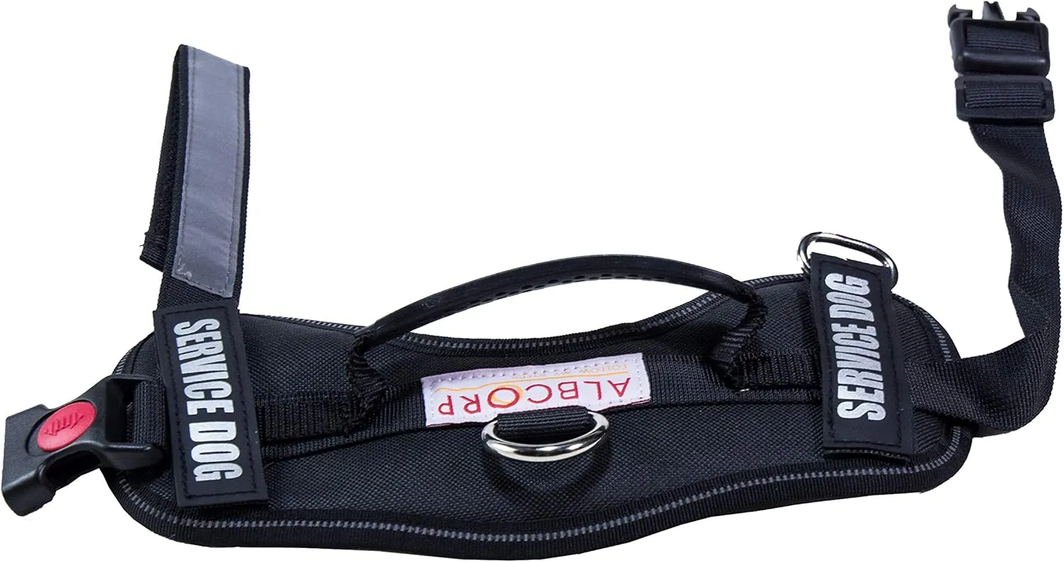 ALBCORP Reflective Service Dog Vest Harness  No-Pull Harness with Handle & Comfy Mesh Padding  Available in Sizes XXS-XL with 2 Removable Hook & Loop Service Dog Patches, Extra Small, Black