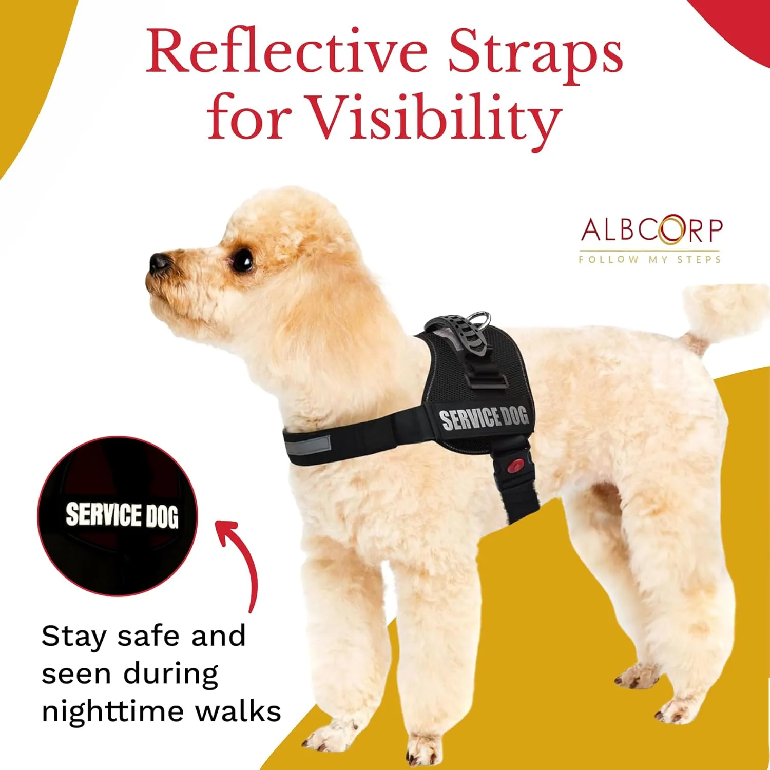 ALBCORP Reflective Service Dog Vest Harness  No-Pull Harness with Handle & Comfy Mesh Padding  Available in Sizes XXS-XL with 2 Removable Hook & Loop Service Dog Patches, Extra Small, Black