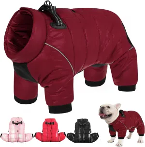 AOFITEE Waterproof Coat for Winter, Warm Fullbody Snowsuit, Zip Up Fleece Vest, Cold Weather Jacket With Reflective Stripes, Outdoor Windproof Apparel for Small Dogs, S