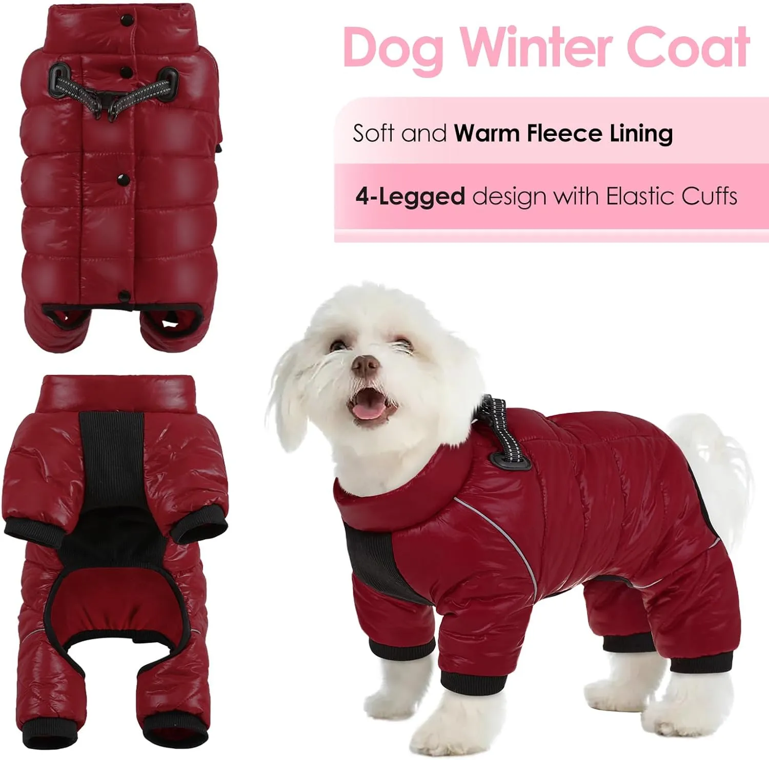 AOFITEE Waterproof Coat for Winter, Warm Fullbody Snowsuit, Zip Up Fleece Vest, Cold Weather Jacket With Reflective Stripes, Outdoor Windproof Apparel for Small Dogs, S