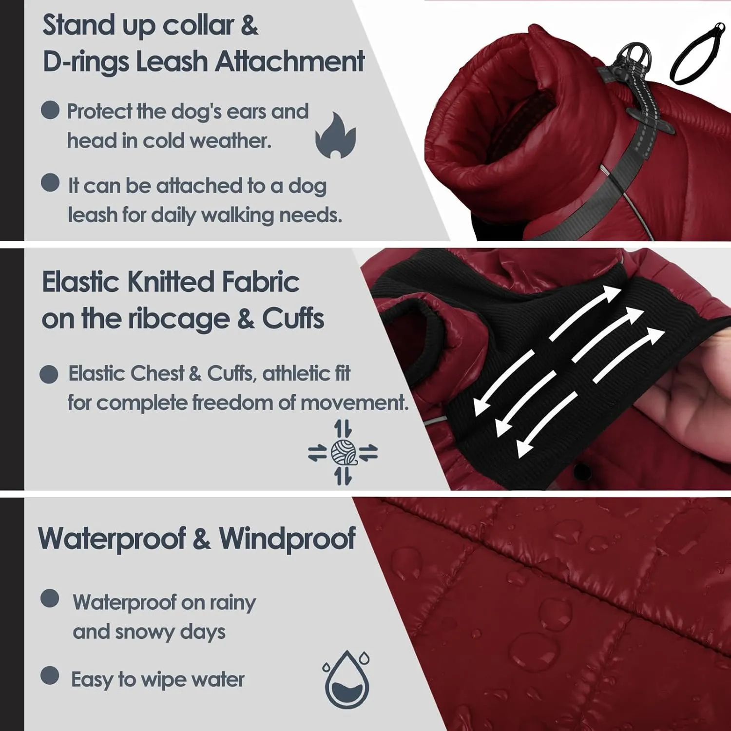 AOFITEE Waterproof Coat for Winter, Warm Fullbody Snowsuit, Zip Up Fleece Vest, Cold Weather Jacket With Reflective Stripes, Outdoor Windproof Apparel for Small Dogs, S