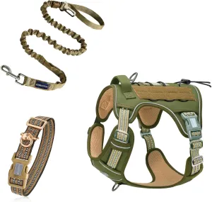 Auroth Tactical Dog Harness with 6 FT Heavy Duty Dog Leash and Reflective Dog Collar for Medium Large Dogs