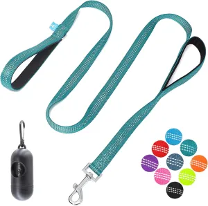 BAAPET Two Handle Dog Leash, Dual Soft Padded Handles with Traffic Control Handle Leash for Small Medium or Large Dogs (1.0'' x 5 FT, Teal)