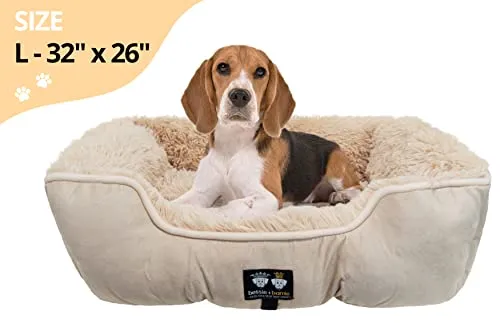 Bessie   Barnie Bolster Dog Bed - Extra Plush Faux Fur Dog Bed - Rectangle Soft Dog Bed - Calming Dog Bed - Durable and Washable, Bolster Beige, L - 42" (Bolster-BE-LG)