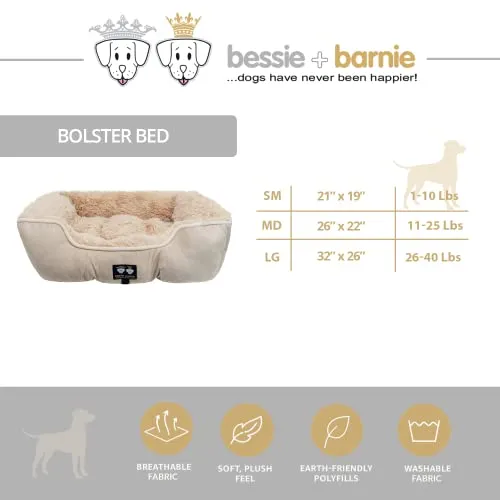 Bessie   Barnie Bolster Dog Bed - Extra Plush Faux Fur Dog Bed - Rectangle Soft Dog Bed - Calming Dog Bed - Durable and Washable, Bolster Beige, L - 42" (Bolster-BE-LG)