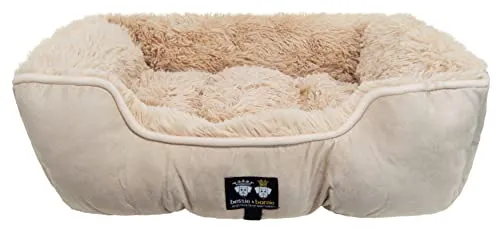 Bessie   Barnie Bolster Dog Bed - Extra Plush Faux Fur Dog Bed - Rectangle Soft Dog Bed - Calming Dog Bed - Durable and Washable, Bolster Beige, L - 42" (Bolster-BE-LG)