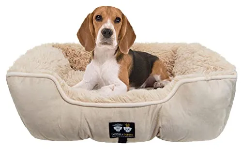 Bessie   Barnie Bolster Dog Bed - Extra Plush Faux Fur Dog Bed - Rectangle Soft Dog Bed - Calming Dog Bed - Durable and Washable, Bolster Beige, L - 42" (Bolster-BE-LG)