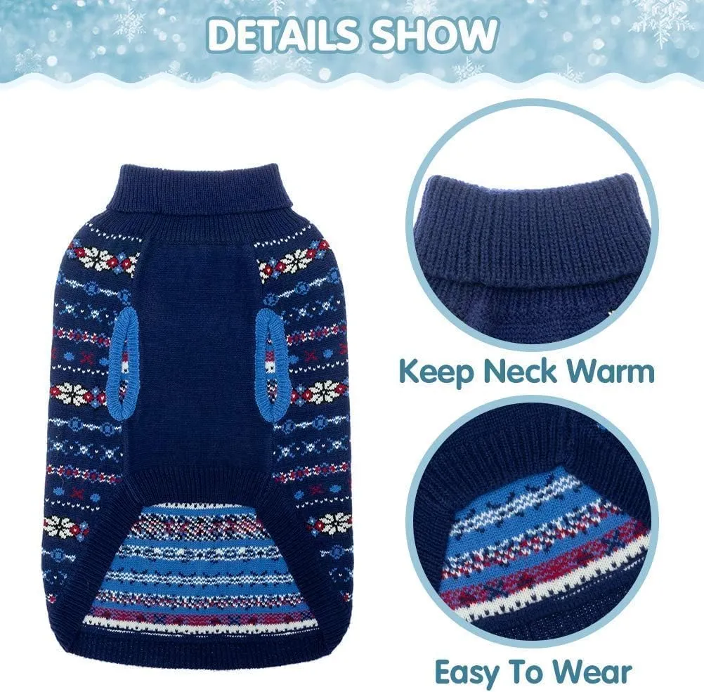 BINGPET Dog Sweaters for Medium Dogs,Winter Dog Sweater Warm Clothes Boys Girls with Leash Hole,Classic Snowflake Doggy Knitwear Clothes,Ideal Gift for Pet in New Year(Navy, Medium)