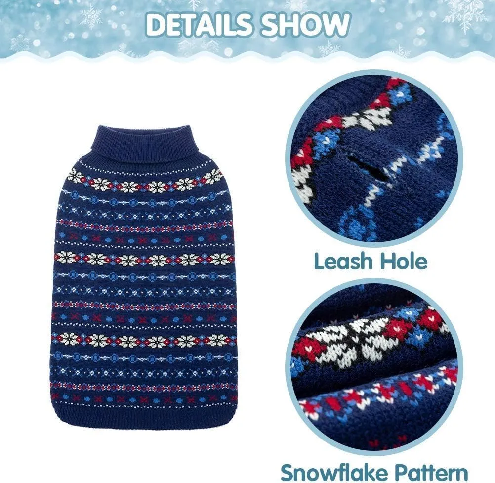 BINGPET Dog Sweaters for Medium Dogs,Winter Dog Sweater Warm Clothes Boys Girls with Leash Hole,Classic Snowflake Doggy Knitwear Clothes,Ideal Gift for Pet in New Year(Navy, Medium)