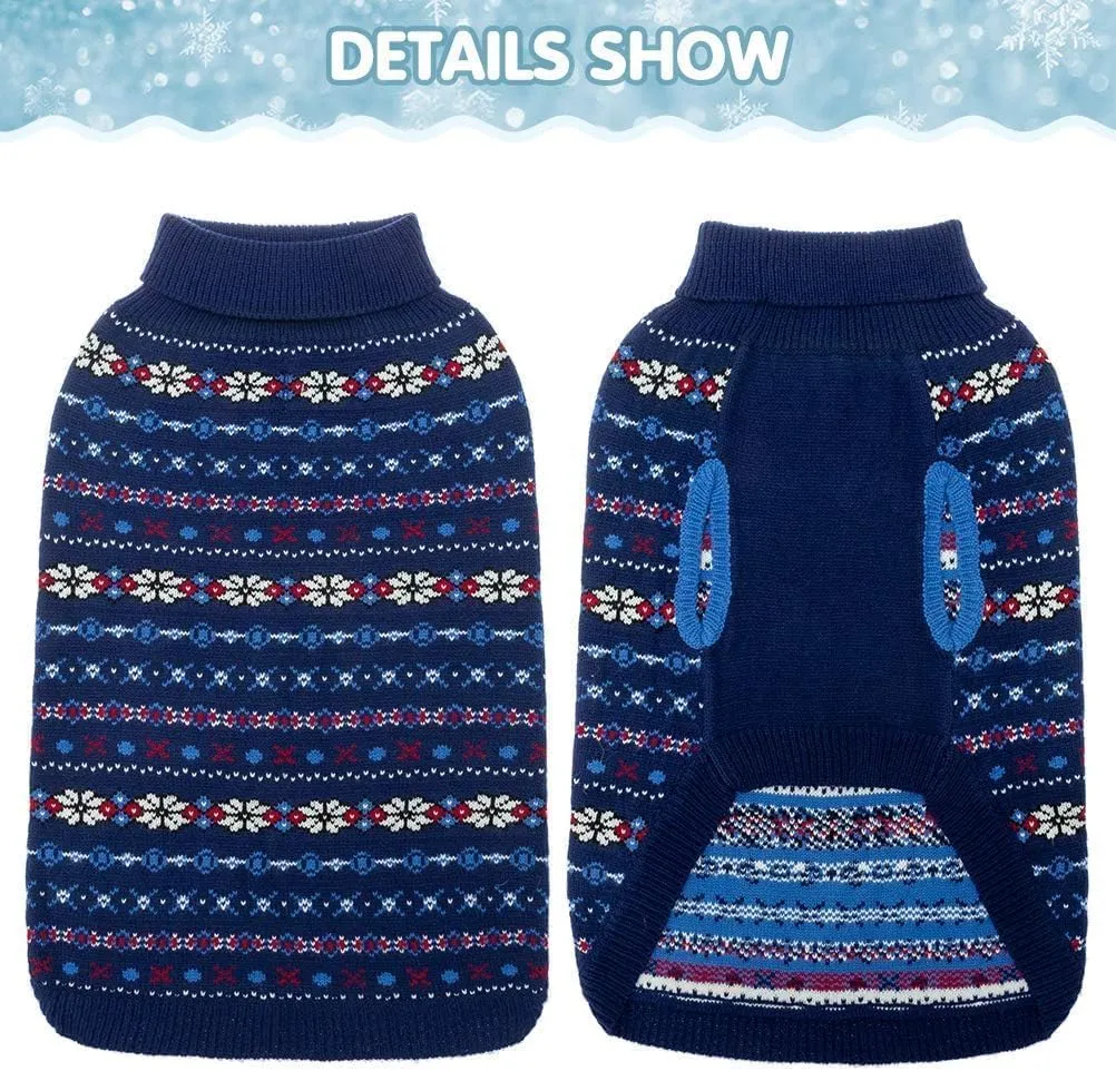 BINGPET Dog Sweaters for Medium Dogs,Winter Dog Sweater Warm Clothes Boys Girls with Leash Hole,Classic Snowflake Doggy Knitwear Clothes,Ideal Gift for Pet in New Year(Navy, Medium)