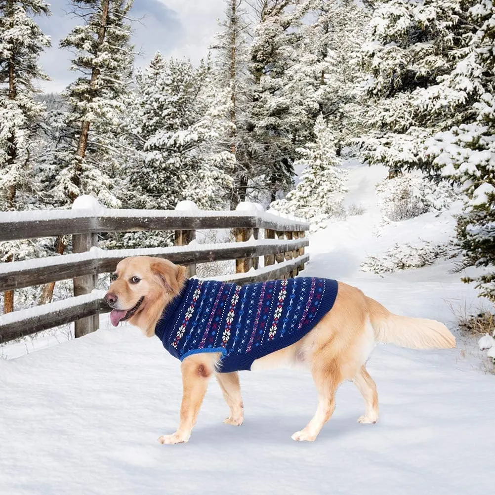 BINGPET Dog Sweaters for Medium Dogs,Winter Dog Sweater Warm Clothes Boys Girls with Leash Hole,Classic Snowflake Doggy Knitwear Clothes,Ideal Gift for Pet in New Year(Navy, Medium)