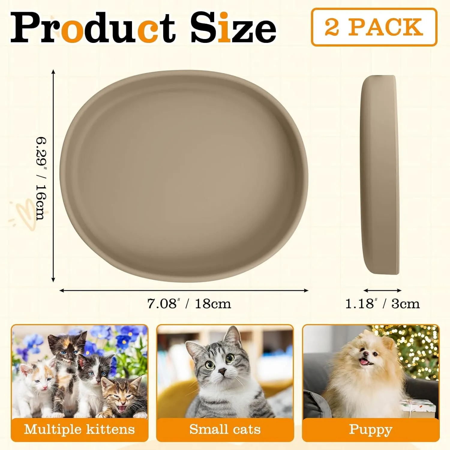 BNOSDM Silicone Dog Food Plate Shallow Dogs Bowl Flat Cat Dish 2 Pack Small Puppy Plates for Small Dog and Cats Whisker Fatigue Pet Feeding Bowls for Dry and Wet Food