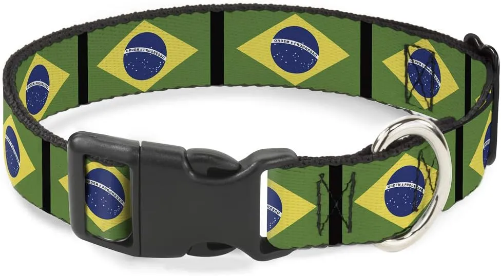 Buckle-Down Plastic Clip Collar - Brazil Flags - 1" Wide - Fits 11-17" Neck - Medium