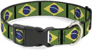 Buckle-Down Plastic Clip Collar - Brazil Flags - 1" Wide - Fits 11-17" Neck - Medium
