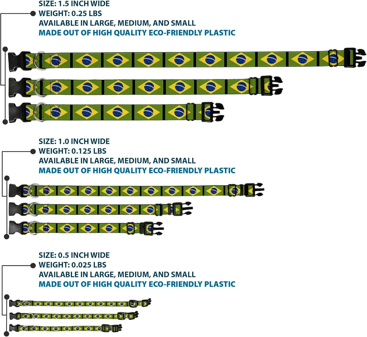 Buckle-Down Plastic Clip Collar - Brazil Flags - 1" Wide - Fits 11-17" Neck - Medium