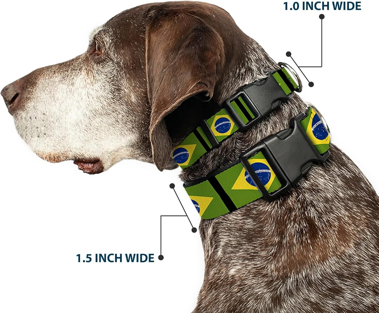 Buckle-Down Plastic Clip Collar - Brazil Flags - 1" Wide - Fits 11-17" Neck - Medium