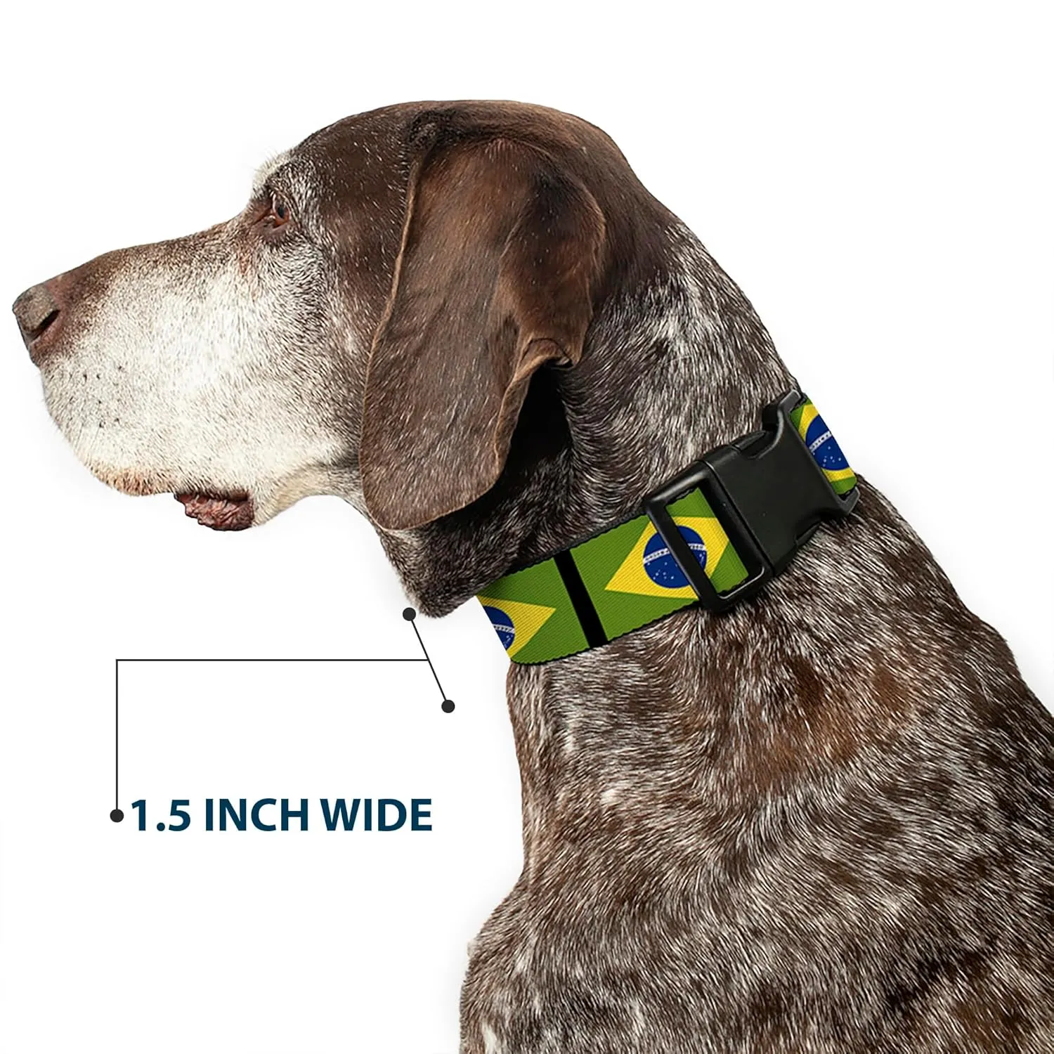 Buckle-Down Plastic Clip Collar - Brazil Flags - 1" Wide - Fits 11-17" Neck - Medium