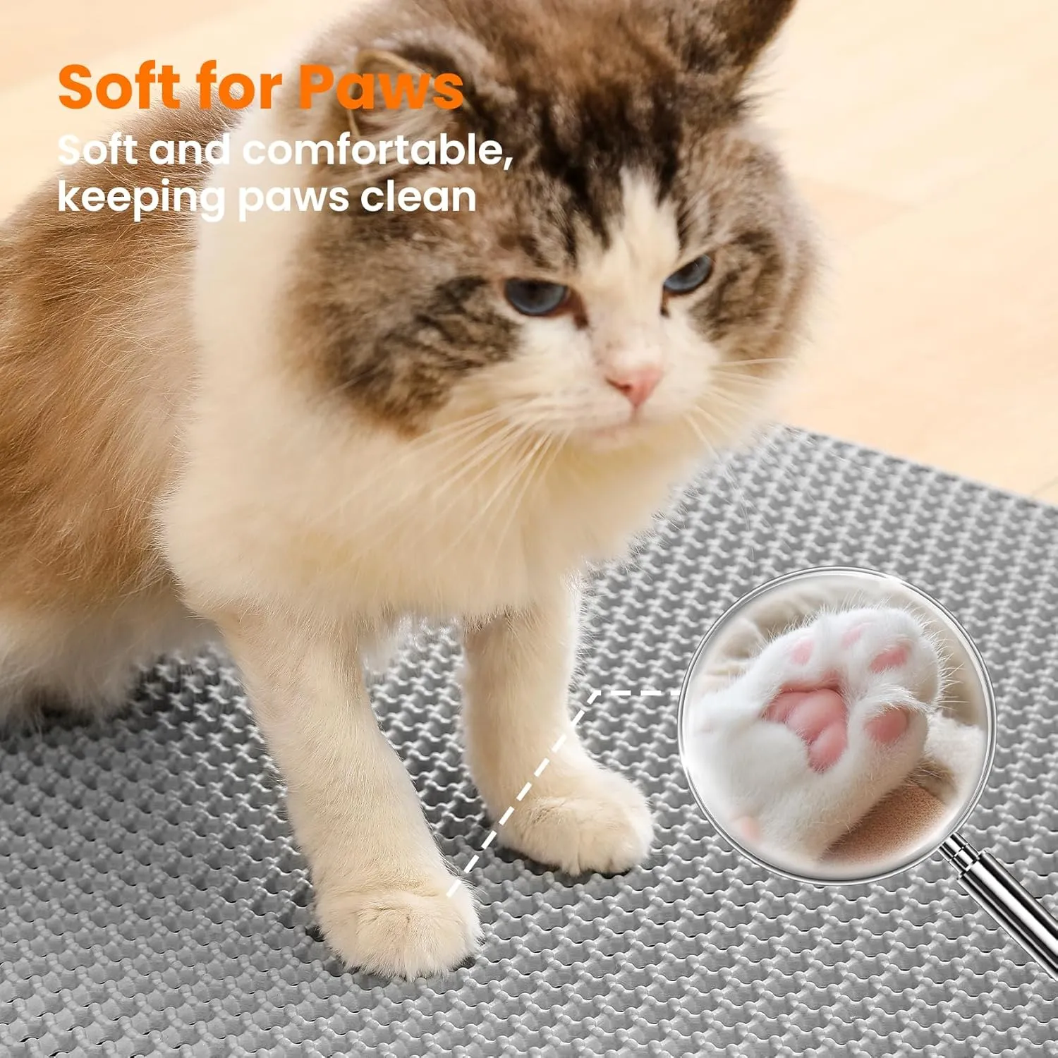 Cat Litter Mat, 24x18 Inches Large Double Layer Honeycomb Cat Litter Trapping Mat, Non Slip Waterproof Urine Proof Cat Litter Box Mat for Floor, Kitty Litter Rug, Cat Supplies, Gray