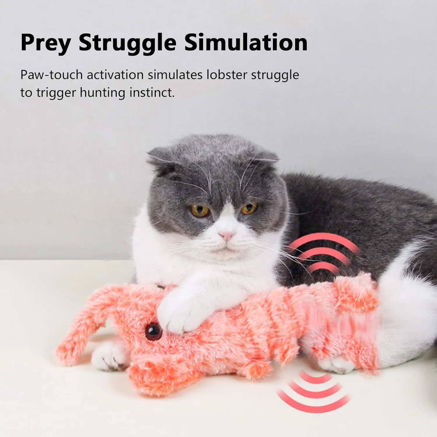 Cat Toys Rechargeable Flapping Lobster, Touch Activated Kitten Toy, Refillable with Natural Catnip, Interactive Kitten Kicker for Indoor Kitty Exercise, Suitable for All Breeds 10 Inches