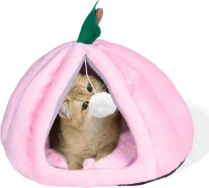 Cute Soft Plush Cat Sleeping Bed with Dangling Toy Ball for Indoor Cats  Beautiful Foldable Cat Cave Bed for Small Pets with Detachable Cushioned Pillow, Cotton Filling and Anti Slip Bottom