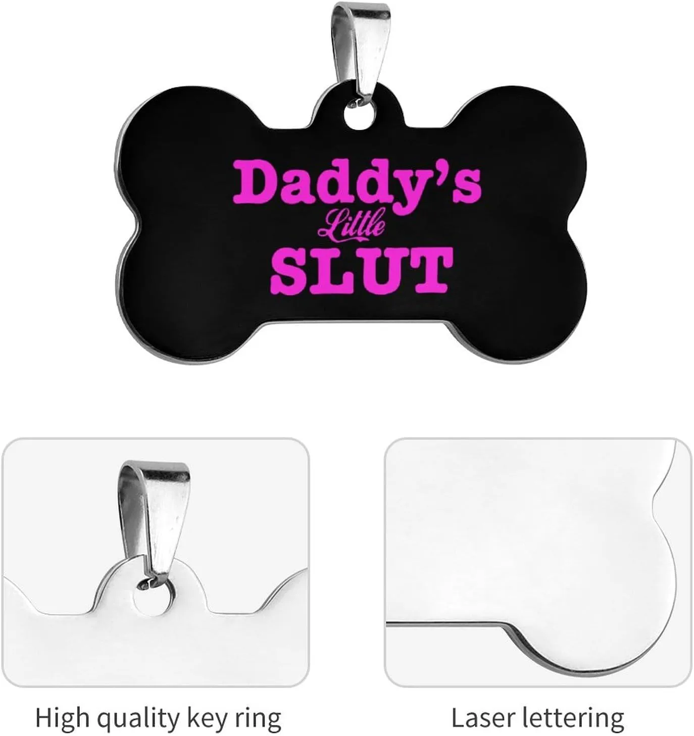 Daddy's Little Slut Stainless Steel Pet ID Tags Personalized Dog and Cat Tags Cute Collar Tags Bone Shape