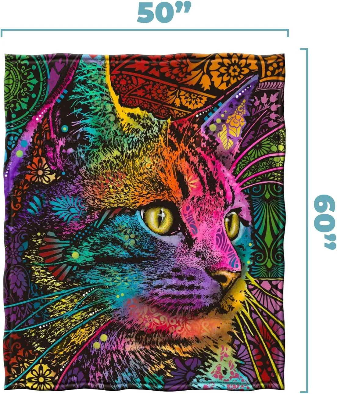 Dawhud Direct Cat Fleece Blanket for Adults and Kids - 50 x 60 Inch - Soft and Warm Throw with Dean Russo Mysterio Gaze Art - Cozy Cat Print Throw Blanket for Bed Couch Sofa Travel or Gift
