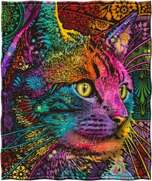 Dawhud Direct Cat Fleece Blanket for Adults and Kids - 50 x 60 Inch - Soft and Warm Throw with Dean Russo Mysterio Gaze Art - Cozy Cat Print Throw Blanket for Bed Couch Sofa Travel or Gift