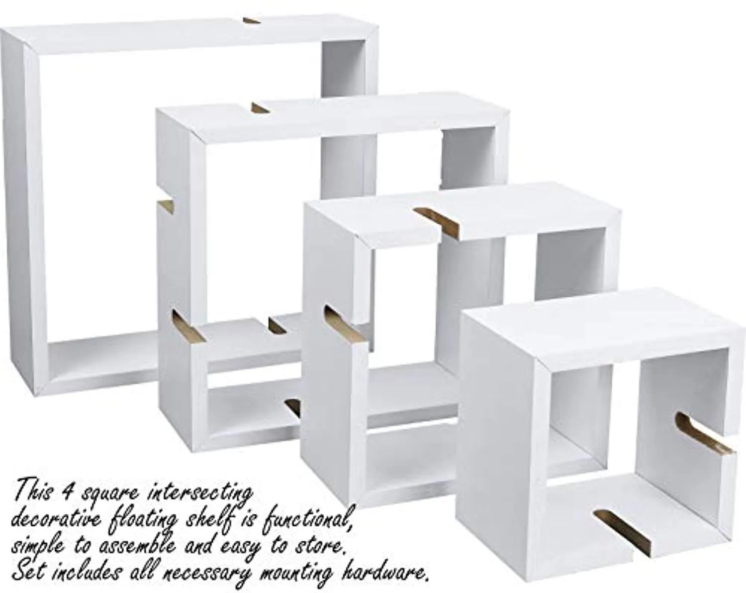 Decorative 4 Cube Intersecting Wall Mounted Floating Shelves- White Finish