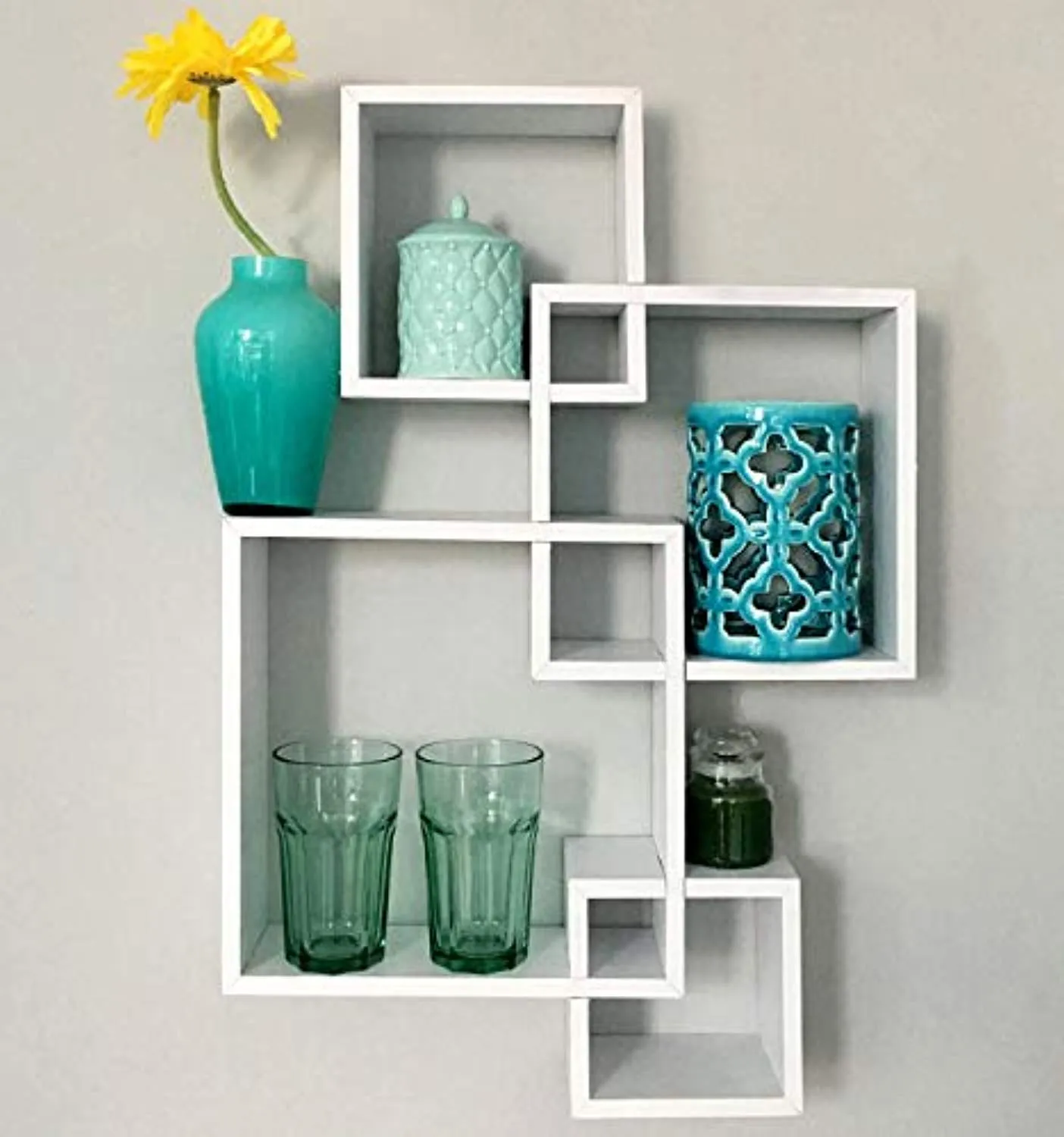 Decorative 4 Cube Intersecting Wall Mounted Floating Shelves- White Finish