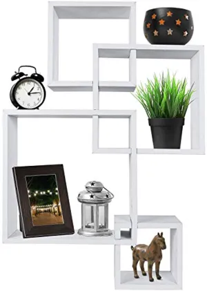 Decorative 4 Cube Intersecting Wall Mounted Floating Shelves- White Finish